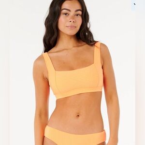 Rip Curl Peach Ribbed PREMIUM SURF DD CROP BIKINI TOP